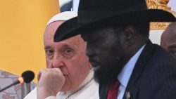 Salva Kiir and Pope Francis at Meeting with Authorities in Juba