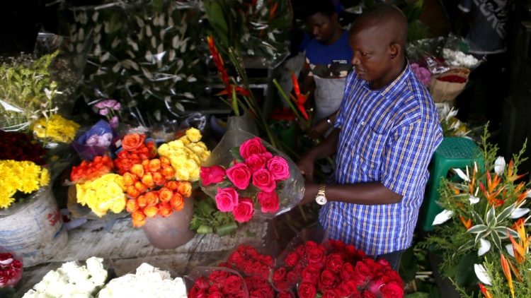 A vendor sells flowers for Valentine's Day in Abidjan, Ivory Coast.