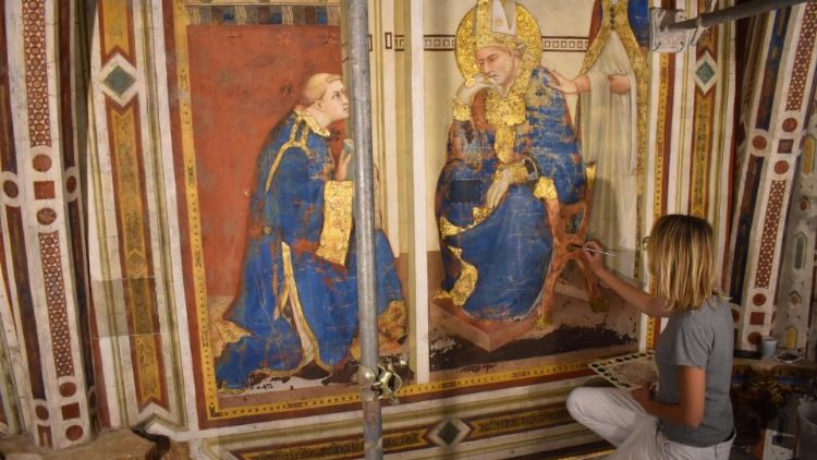 Assisi: i lavori di restauro della Cappella di San Martino, nella chiesa inferiore della Basilica di San Francesco. Foto sala stampa Sacro Convento
