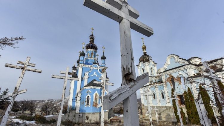 Damaged monastery in Ukraine