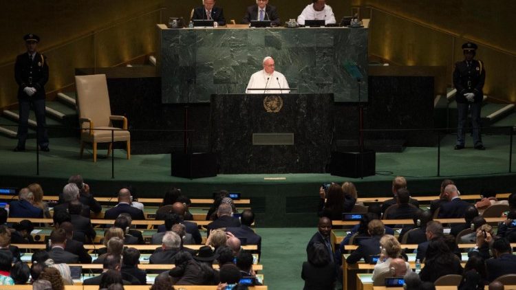 Papst Franziskus spricht 2015 vor der UNO in New York