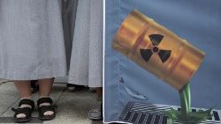 Grupos religiosos protestam contra descarte de água radioativa pelo Japão, do lado de fora da embaixada japonesa em Seul, 03 de julho de 2023. EPA/JEON HEON-KYUN