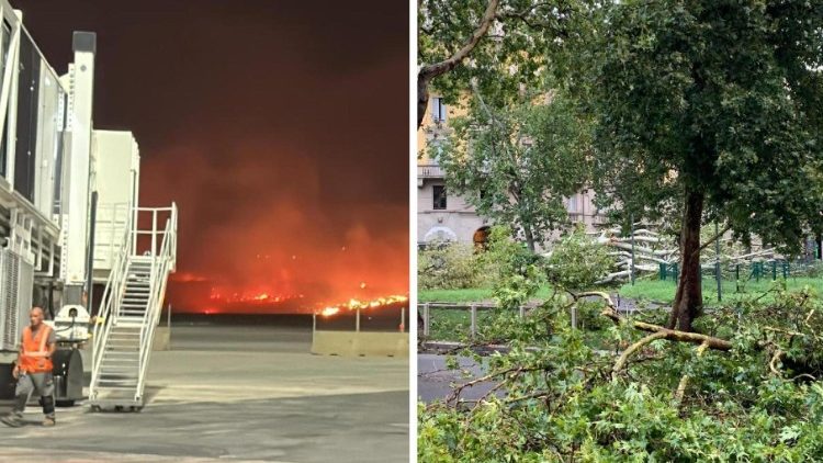 Tűz a palermói repülőtéren, kidőlt fák a milánói felhőszakadás után