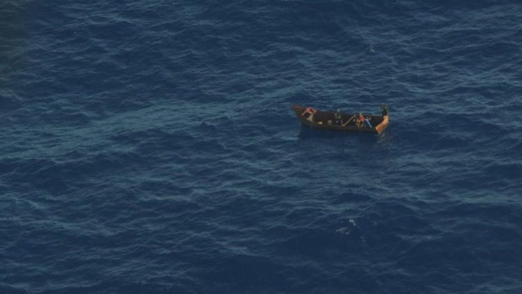 The boat carrying the four survivors off the coast of Lampedusa