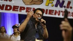 Presidential candidate Fernando Villavicencio speaking at a rally shortly before the assassination