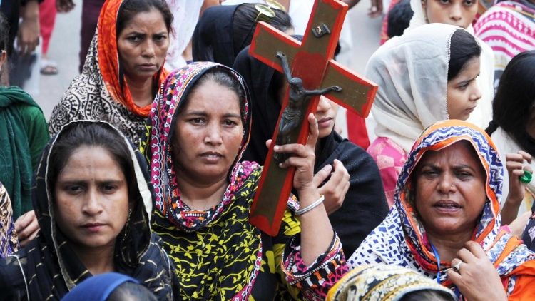 Pakistanische Christen demonstrieren in Hyderabad, Pakistan