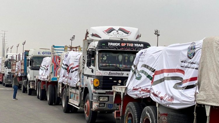 Convoy carrying humanitarian aid for Gaza on its way to the Rafah crossing