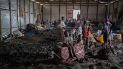 गोमा के निकट बुलेंगो विस्थापित व्यक्तियों के शिविर में शरणार्थियों का आश्रय