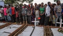 Burial ceremony for victims of attack at displaced person camp in Goma