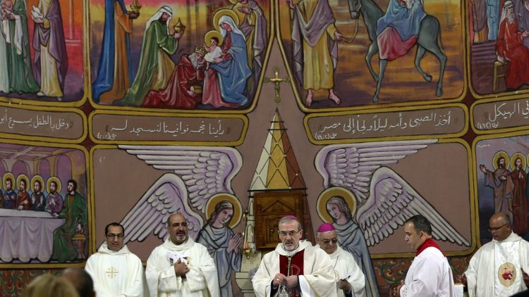 Acting Latin Patriarch of Jerusalem Pierbattista Pizzaballa leads a mass at the Holy Family Church in Gaza City