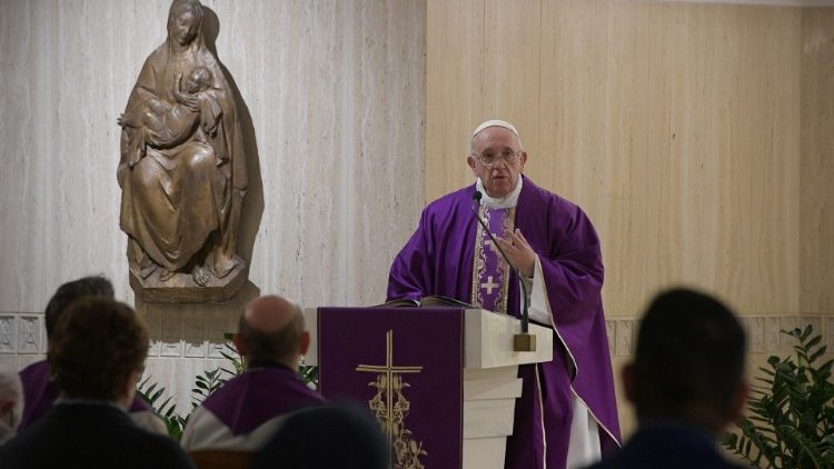 Pope Francis conducts a mass at Santa Marta chapel at the Vatican
