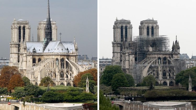A Notre-Dame székesegyház a tűz előtt és után