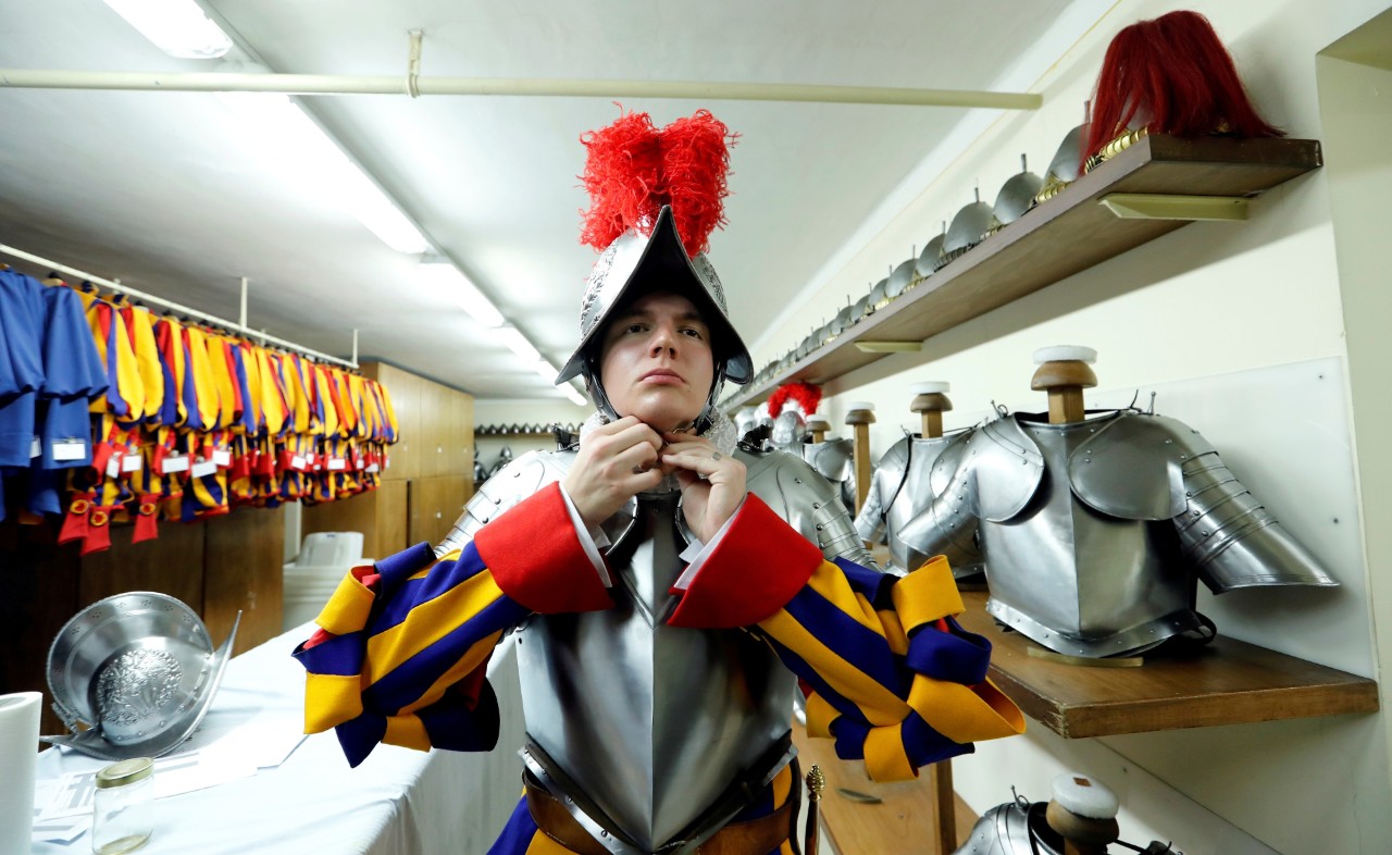 New recruit of the Vatican’s elite Swiss Guard prepares for the swearing-in ceremony