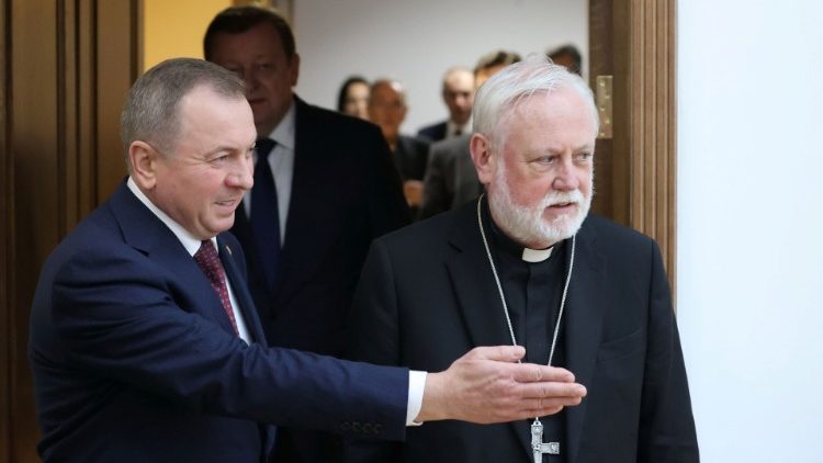 Beloruski zunanji minister Vladimir Makei in nadškof Paul R. Gallagher (srečanje v Minsku, 11. septembra 2020)