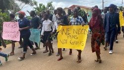 People protesting for insecurity in Anglophone regions in Cameroon