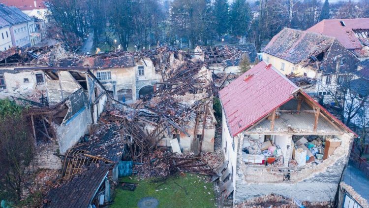 Damaged buildings in Petrinja, Croatia