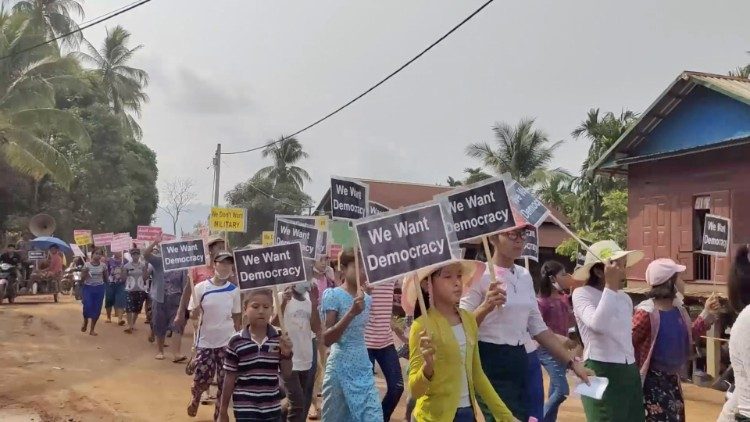 An anti-coup rally in Myanmar. 