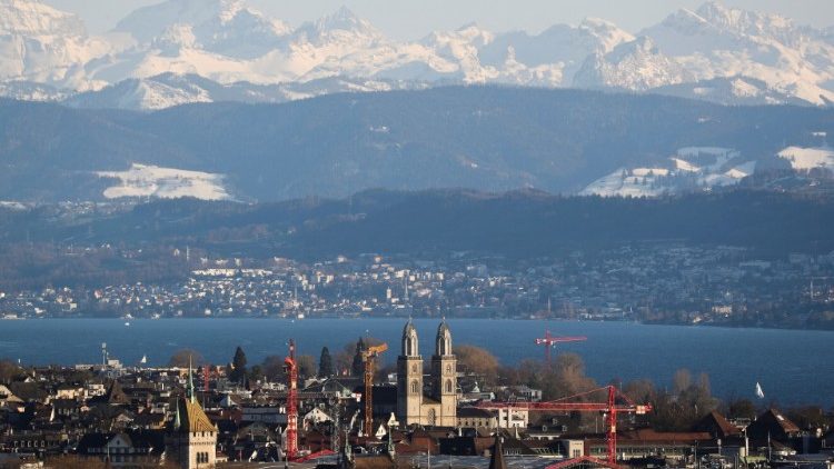 The towers of Grossmuenster Church in Zurich, Switzerland.