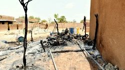 A photo of the damage at the site of an attack in the village of Solhan, Burkina Faso in June