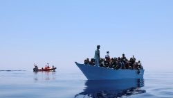 A migrant boat in the Mediterranean Sea in June 2021