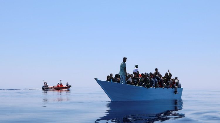 A migrant boat in the Mediterranean Sea in June 2021