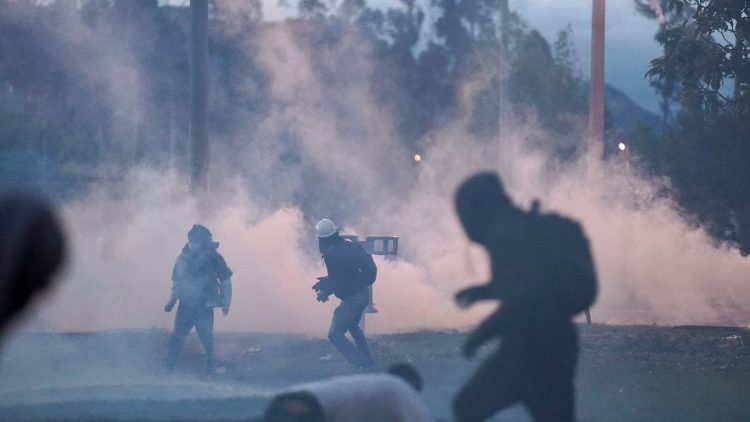 Protesters and police clash at protests in Bogota, Colombia