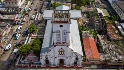 A church heavily damaged following Saturday's earthquake