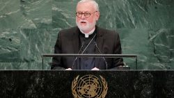 File photo of Archbishop Paul Richard Gallagher adressing the 73rd session of the United Nations in New York