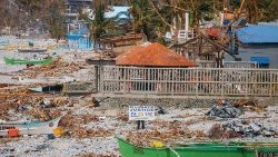 The aftermath of a tropical storm on a beach in the Philippines.