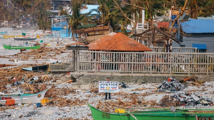 The aftermath of a tropical storm on a beach in the Philippines.