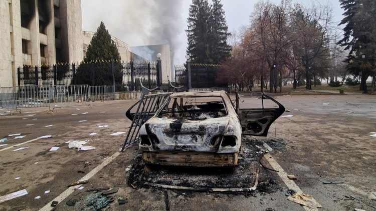 Burnt-out cars litter Almaty's streets following mass protests in Kazakhstan