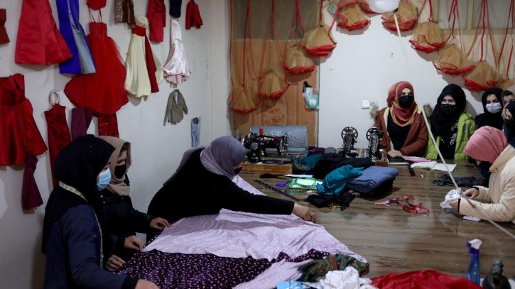 Afghan women at a sewing training centre in Kabul
