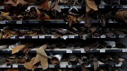 Produced leather sits in shelves at a workshops in Paris