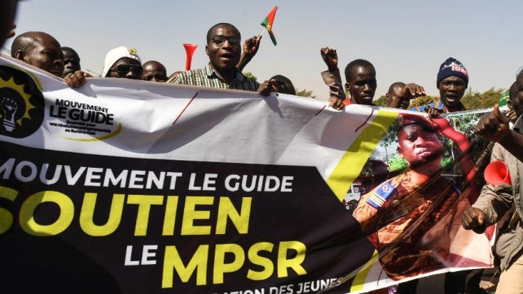 People gather in support of military coup in Burkina Faso