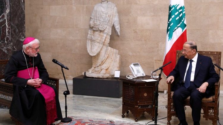 Archbishop Gallagher with Lebanese President Michel Aoun