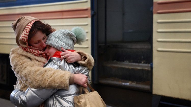 Refugees fleeing Lviv, Ukraine