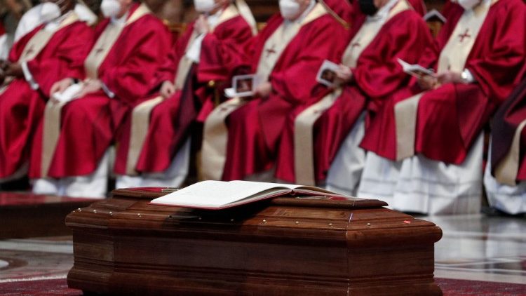 The coffin of Cardinal Agostino Cacciavillan at his funeral Mass in St. Peter's Basilica