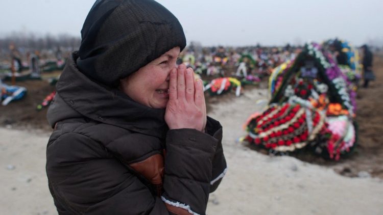 A Ukrainian woman in tears
