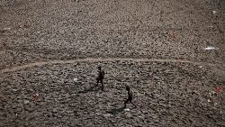 An almost dry river bed of Yamuna in the Indian capital New Delhi, which is reeling under a scorching heatwave.