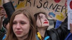 Manifestação em Mariupol, na Ucrânia