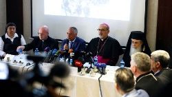 Conférence de presse des autorités religieuses à Jérusalem, lundi 16 mai 2022. 