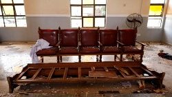 Broken furniture at St. Francis Xavier Church in Owo, Ondo after gunmen attacked worshippers during Sunday Mass on 5 June