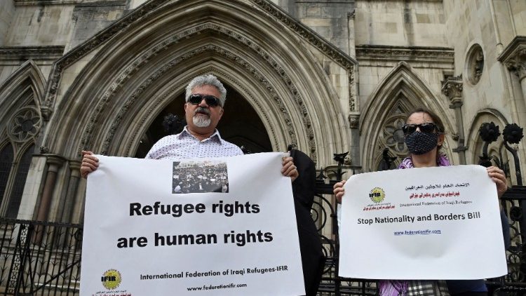 FILE PHOTO: Protest as legal case is heard over halting deportation of asylum seekers, at the Royal Courts of Justice, London