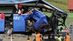 Wreckage of the bus which crashed near Varazdin