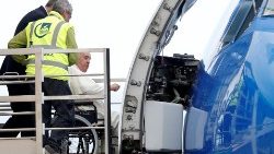 Pope Francis boards the papal plane to travel to Bahrain, at Fiumicino International Airport