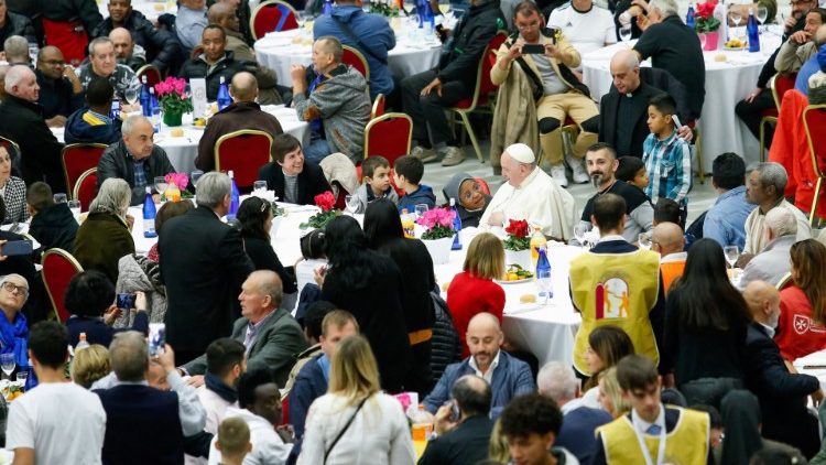 Pope Francis at a lunch on the World Day of the Poor in 2022