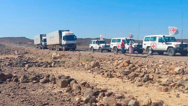 A convoy of trucks from the International Committee of the Red Cross (ICRC) deliver lifesaving medical supplies  in Tigray