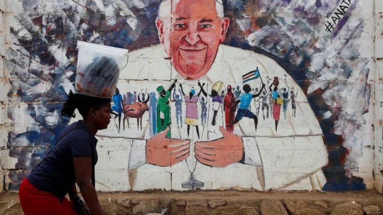 Mural z Papieżem Franciszkiem w Dżubie, stolicy Sudanu Południowego