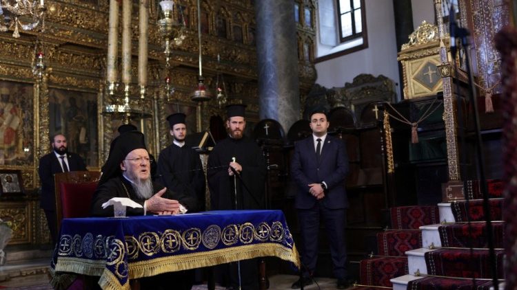 Le patriarche œcuménique de Constantinople Bartholomée en la cathédrale patriarcale Saint-Georges d'Istanbul, le 12 février 2023. 