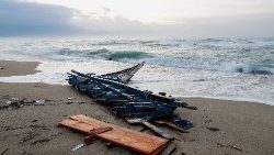 Remains of the shipwrecked fishing boat on the shores of Cutro, Calabria, Italy